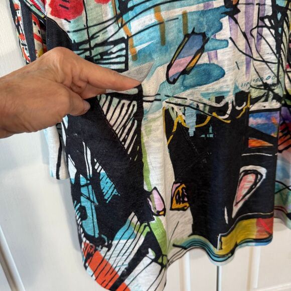 ET Lois Blouse Art To Wear Colorful 3/4 Sleeve Abstract, Size Medium - Picture 4 of 10